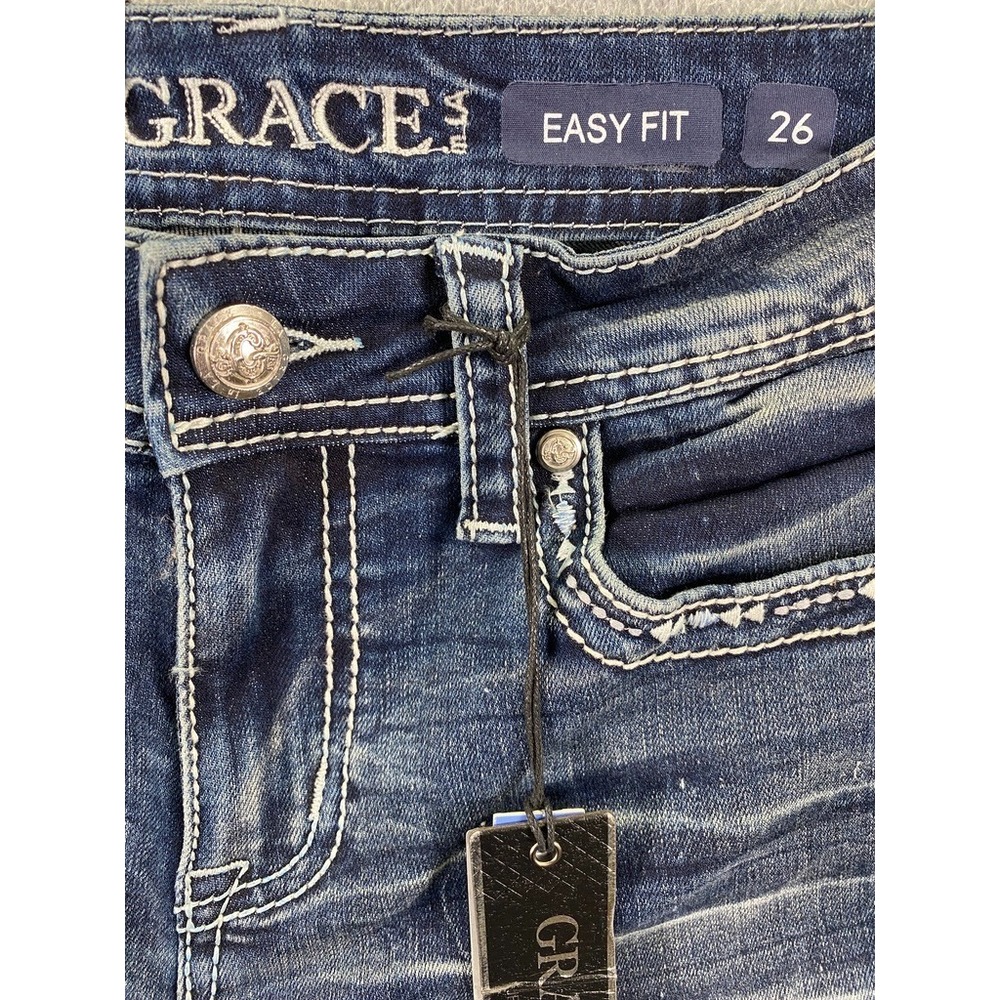 Grace in LA Women Bootcut Jeans Size 26 Low Rise Easy Fit Aztec Embroidery NWT - Picture 6 of 11